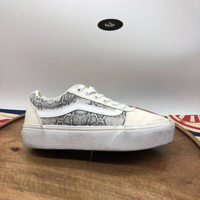 Vans Womens Ward Lo Platform White Suede Snake Skate Shoes Sneakers Size 