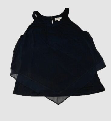 $99 Neiman Marcus Women's Black Solid Sleeveless Overlay Blouse Top Size Large