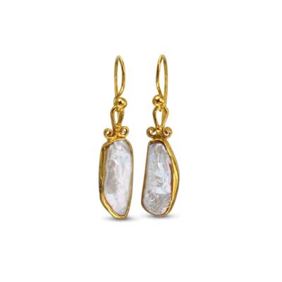 By Omer Turkish Sterling Silver Handmade Pearl Earrings 24k Yellow Gold Plated