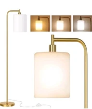 QiMH Floor Lamps for Living Room, Modern LED Standing Reading Light Gold 