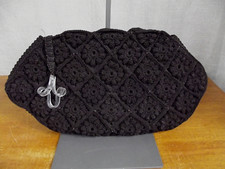 Vintage Brown Crochet Corde Clutch 1940s Bag w/Lucite Zipper Pull Large Purse
