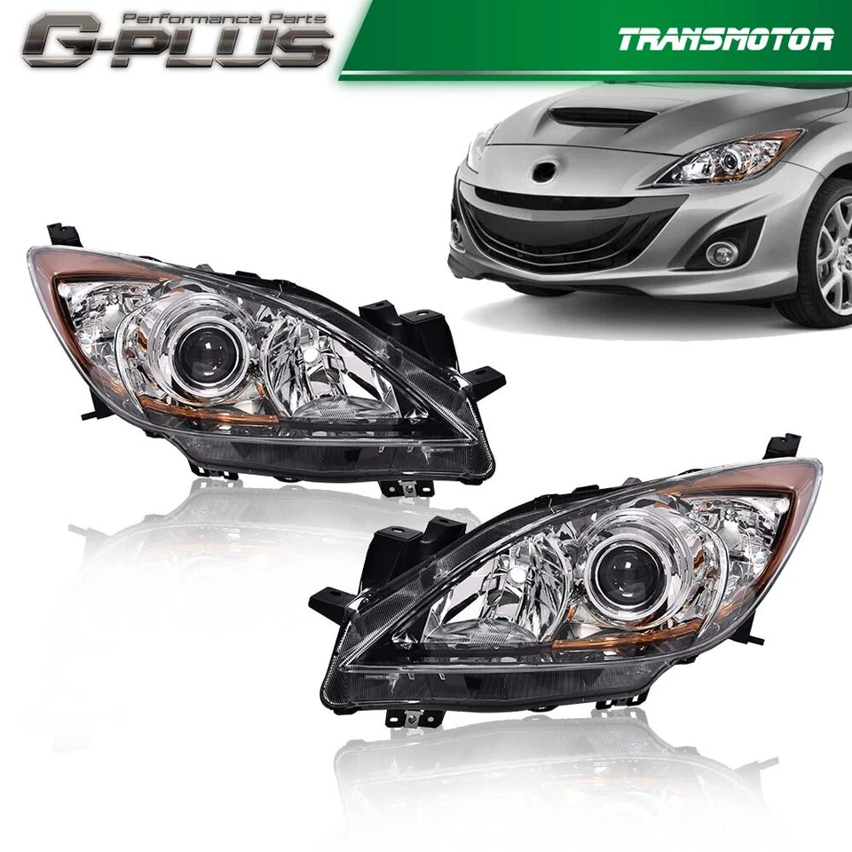 Fit For 10-2013 Mazda 3 Chrome Housing Amber Corner Projector Headlight Set of 2 - Image 2 of 4