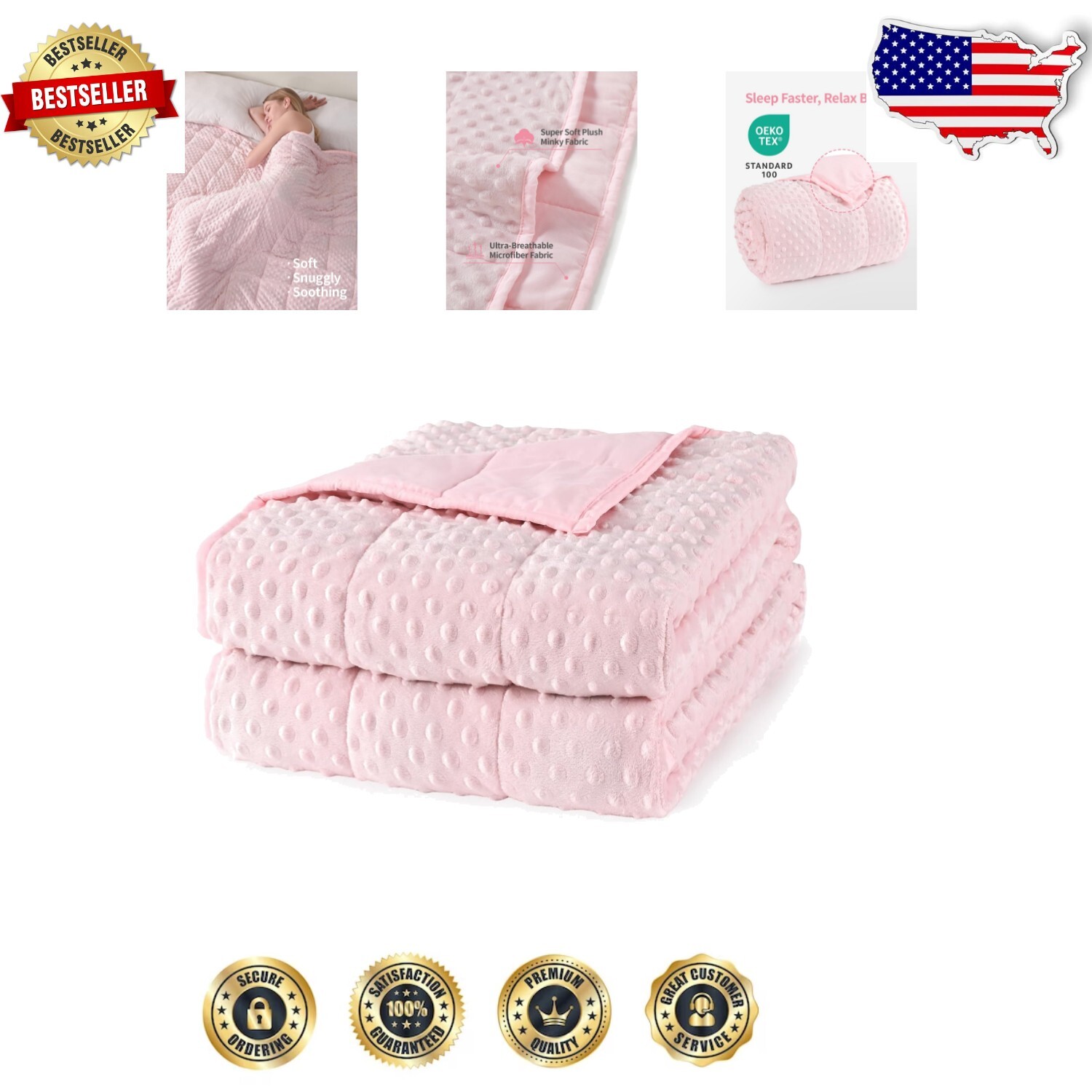 15 lb Pink Weighted Blanket for Adults - Improves Sleep & Relaxation-image