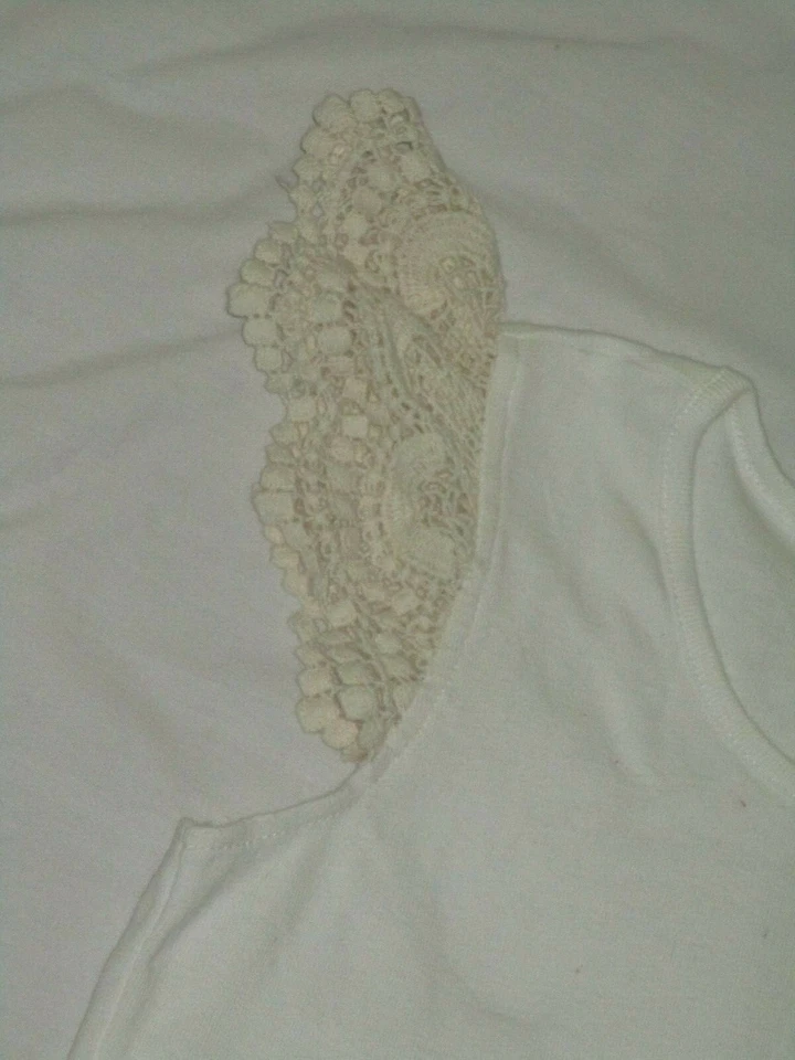 Lipstik Girls Shirt Top Size 16 Crochet Sleeve Ivory Knit Pretty - Imagem 2 de 3