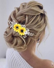 Sunflower Bride Wedding Hair Comb Crystal Pearl Bridal Hair Pieces 1-Silver