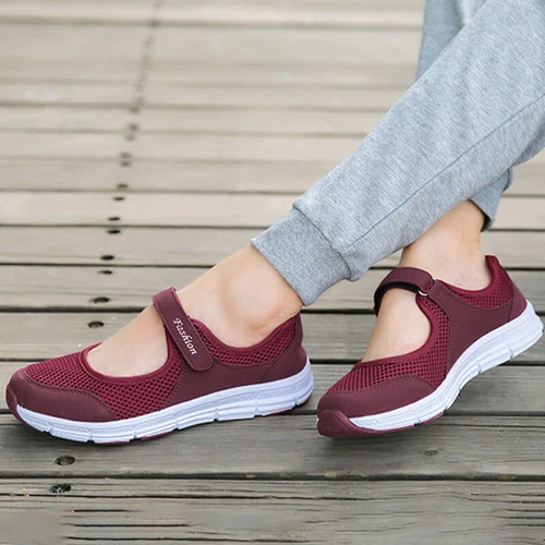 Women's Mary Jane Shoes Sport Lightweight Magic Tape Walking Non-slip Sneakers - Picture 17 of 43