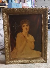 Quadro con ragazza oleografia in cornice in foglia oro - epoca fine '800