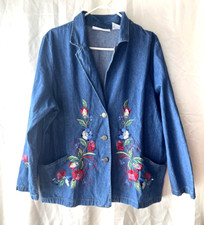 Vintage Blair Floral Embroidered Denim Jacket Womens Large