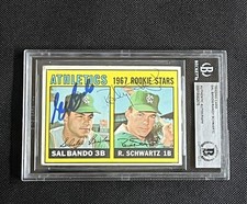 SAL BANDO & RANDY SCHWARTZ 1967 TOPPS RC SIGNED AUTOGRAPHED CARD BAS AUTHENTIC