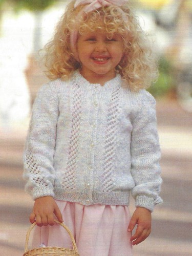 Girls Cardigan Knitting Pattern Lace 