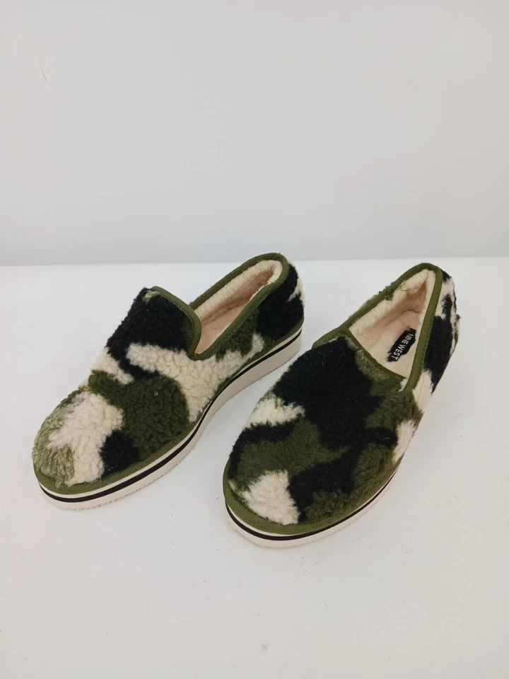 Nine West Mujer Plano 6 Verde Mocasín Tela Imitación Piel Patrón Sin Cordones Foto 2 de 4