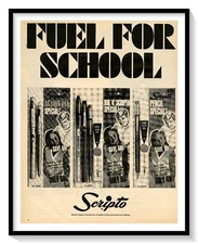 Scripto Pens Print Ad Vintage 1970 Magazine Back-to-School Advertisement Art