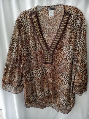 Tunique Femme EVOLUTION Taille 3XL - Imprimé Animal, Transparente, Manches 3/4 Cloche - Occasion
