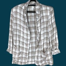Vintage Chad Stevens Womens Beige Tan White Ligthweight Blazer Jacket M