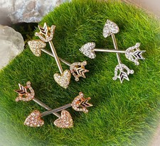 PAIR CZ Paved Heart Arrow Nipple Rings Shield Barbells 14g Body Piercing Jewelry