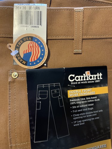 VTG. 🇱🇷Carhartt Double Front Work Dungaree Brown 36x36 / Made To Last - Picture 7 of 7
