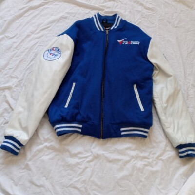 PROFIRST VARSITY MOTORRADJACKE, BLAU, WEISSE LEDERÄRMEL, XL
