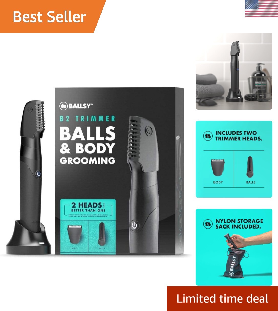 B2 Groin & Body Trimmer for Men with 2 Interchangeable Heads