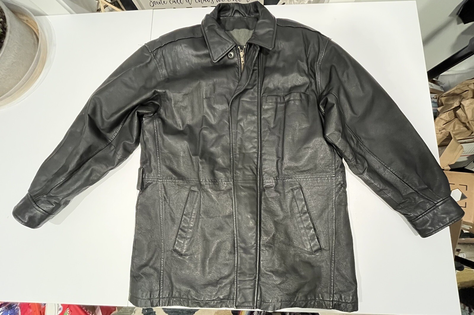 Wilsons Vintage Leather Jacket Mens Long Black Heavy … Gem