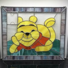 Rare WINNIE THE POOH Vintage Stained Glass Window Sun Catcher 14 X 12