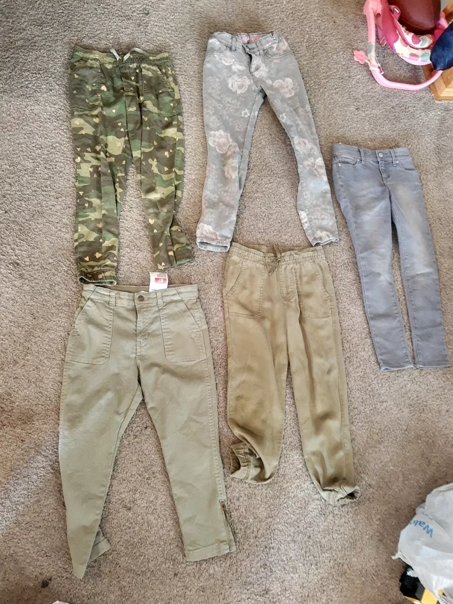 NICE EUC LOT of 5 Girls Leggings Jeans Camo Green Flowers Old Navy H&M Sz 6  / 7