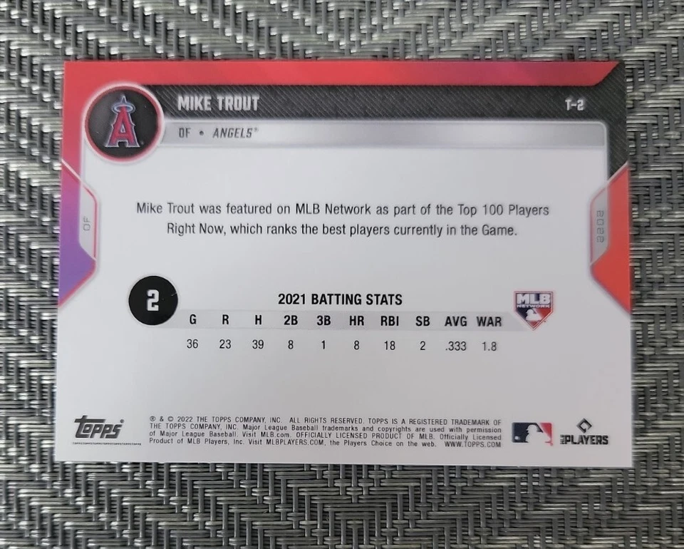 MIKE TROUT 2022 Topps Now MLB Network Top 100 BLUE PARALLEL #d 26/49 Angels - Image 2 of 2