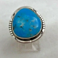 Navajo Skeets Sterling Silver .925 Kingman Turquiose 20mm x 20mm Ring Sz 5 3/4