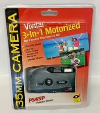 Vintage 1995 Vivitar 3 In 1 Motorized Panorama Flash Point N Shoot Camera PS45P 