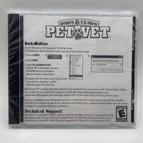 Paws and Claws: Pet Vet/ clinic (CD-ROM, 2006, WIN 98/ME/XP, Valusoft) Sealed