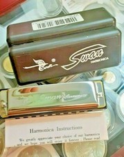 Swan Harmonica 10 Holes Key of C SILVER w/ Case Blues Harp Stainless Steel NEW