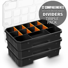 12 Compartment Slim Organiser Box for Work and Home Removable Dividers