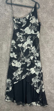 Halston Dress 10 Maxi Black Gray Floral One Shoulder Hi Low Hem Lined Side Zip