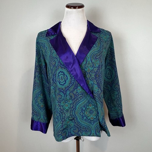 Vtg Victoria’s Secret Gold Label Pajama Set Green Purple Paisley Size XS - Picture 2 of 19