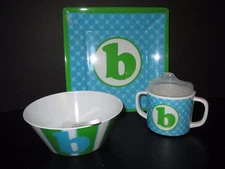 Mud Pie Baby Initial "B" Feeding Set, Blue and Green, New
