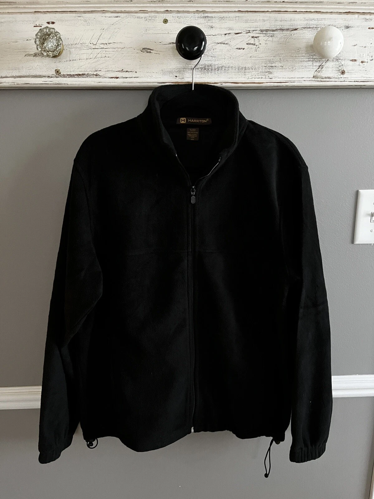 Mens Fleece Jacket Size Medium Black Full Zip Harriton Coat