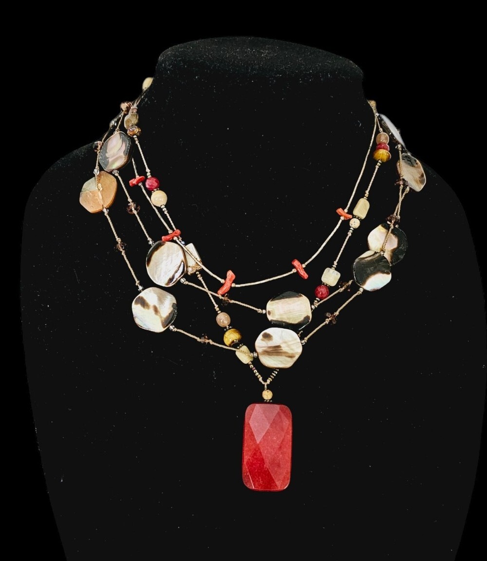 3 Necklaces Layering Mop Abalone Shell Quartz Tig… - image 6