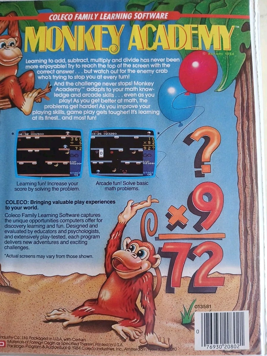 Monkey Academy ColecoVision CIB Adam Computer System Case Manual