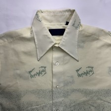Vintage 70s Van Heusen Scenic Print Shirt Point Collar L XL
