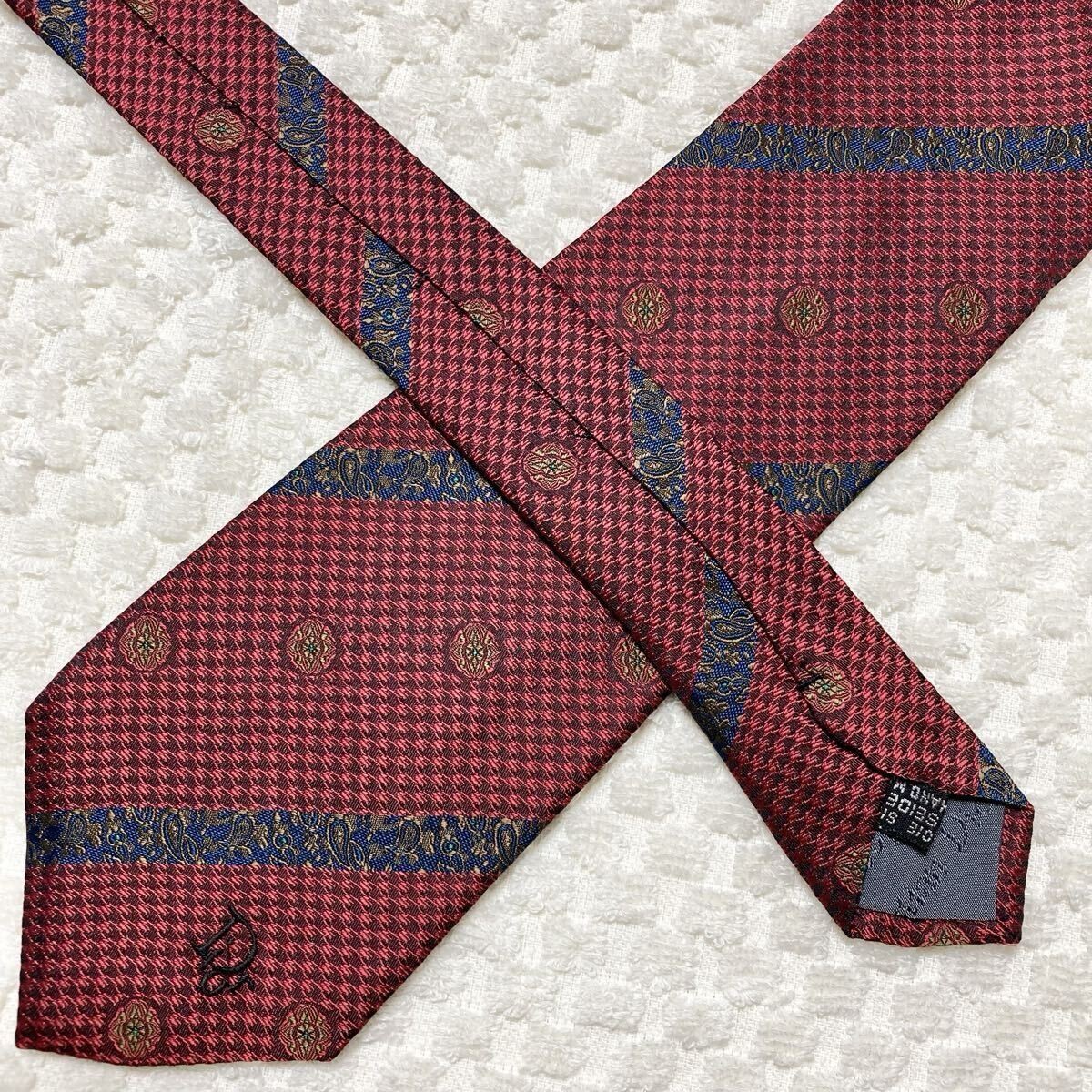 Excellent condition Christian Dior tie regimental stripe jewelry logo 100 silk m thumbnail 5