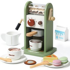 Kids Wooden Coffee Maker Toy Playset with Grinder - 17pcs Pretend Play Gift