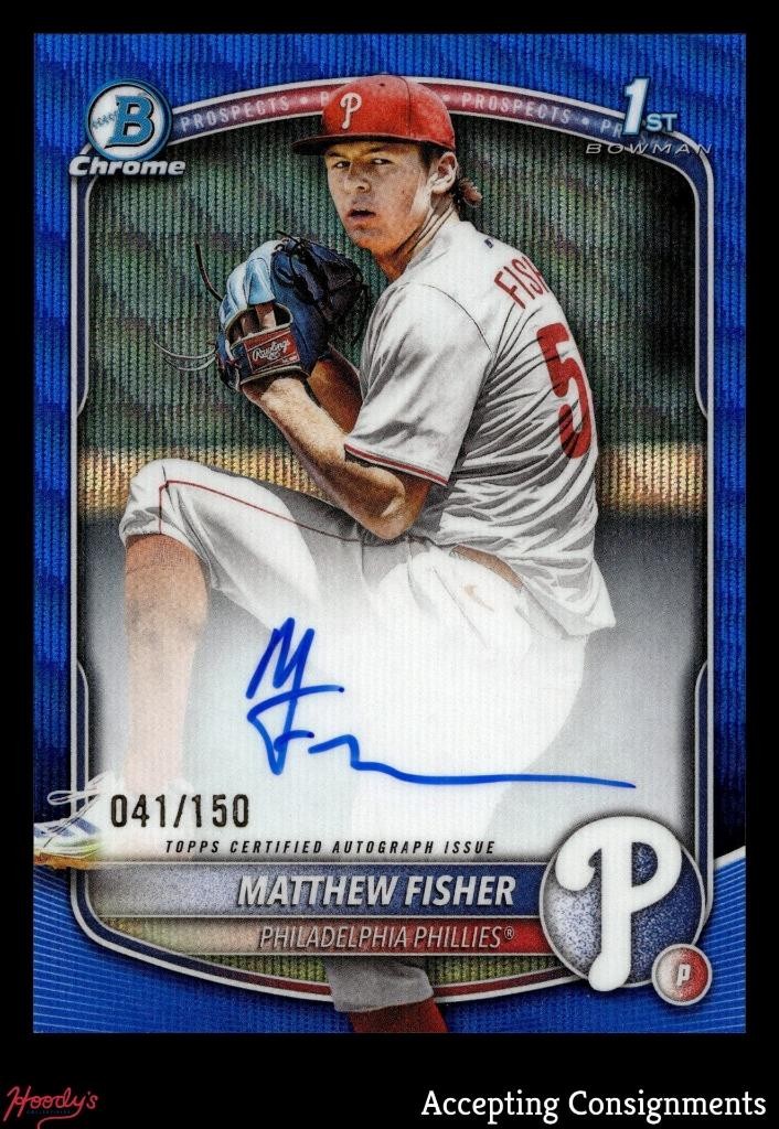 2025 Bowman Chrome Draft Blue Wave Refractor Matthew Fisher 1st Rookie AUTO /150