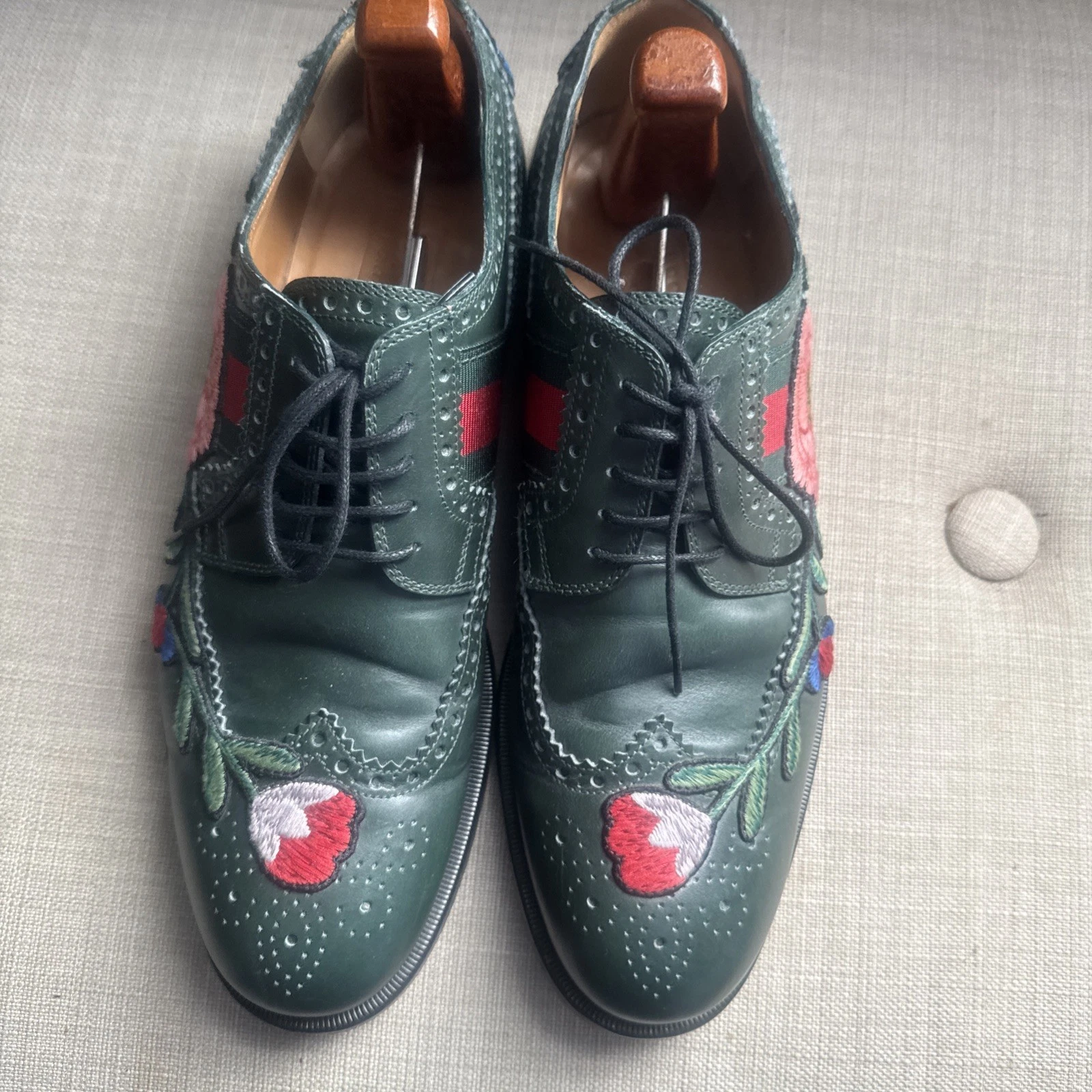 Gucci brogues à lacets bout d'aile floral pour hommes, vert, 7,5 US PRIX DE DÉTAIL SUGGÉRÉ PAR LE FABRICANT 1