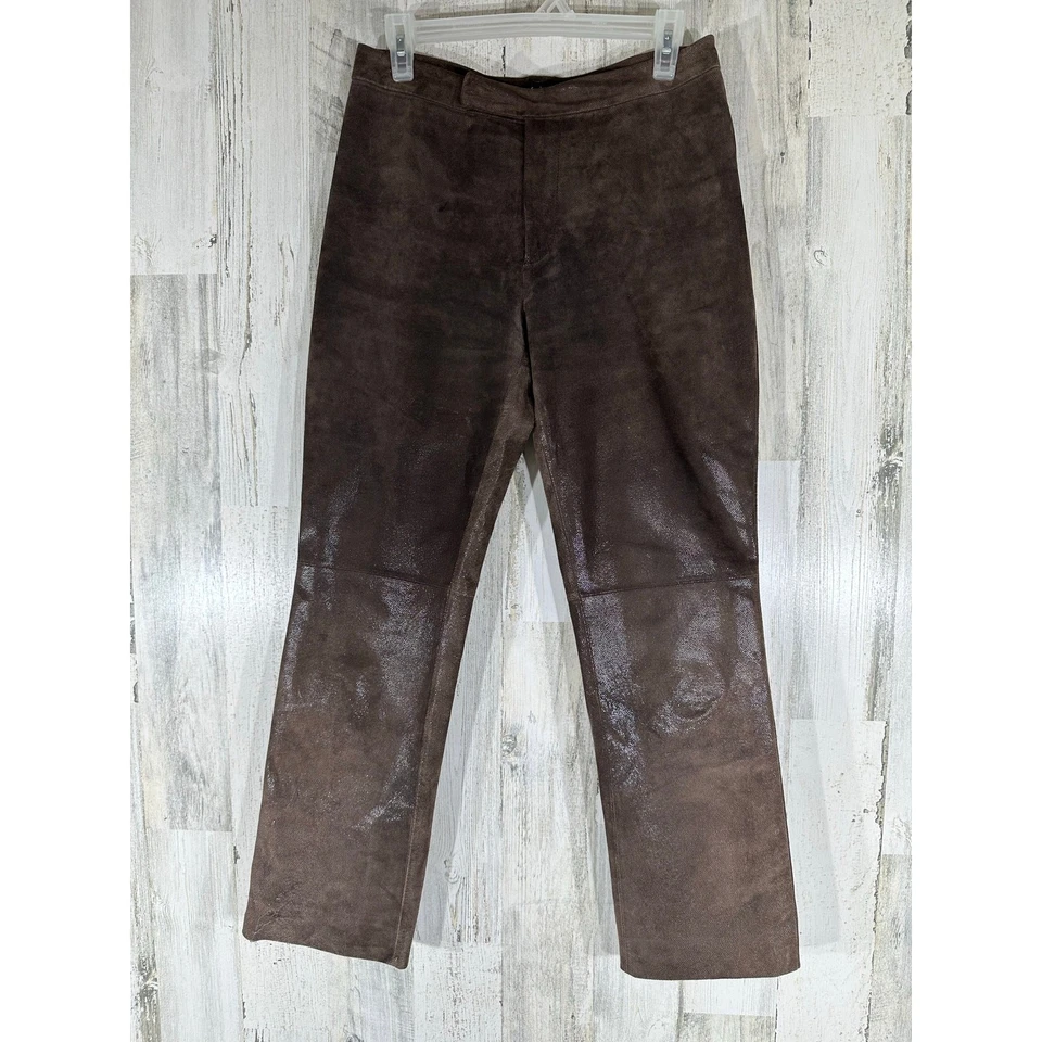 For Joseph Suede Pants Size 28 Brown Leather Straight Leg Lined READ - Image 2 of 4