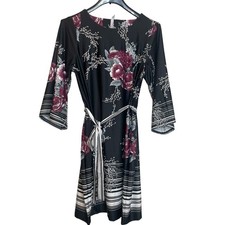 NY Collection Womens Floral Print Round Neck Dress Flutter Sleeve Size 2X Black