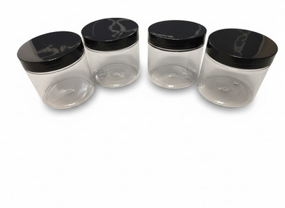 GROSSPACKUNG 50er Pack 200ml Klar PET Kunststoff Gläser Schwarz Deckel Vorratsbehälter Töpfe