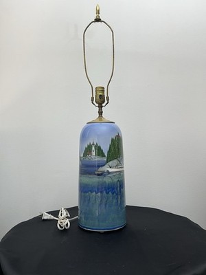   Rare Masterpiece: Sheepscot River Pottery Maine Lighthouse Lamp 30  Tall ~WOW
