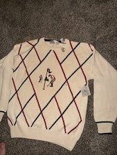 Vintage John Ashford Golf Sweater Mens M Embroidered 18th Hole Crewneck Knit 90s