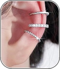 Dazzling 3 Pcs Ear Cuffs Set - Gold Plated Non-Piercings for Women Teens