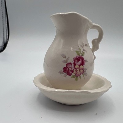 VTG Miniature Ceramic Floral Pitcher and Basin Duncan enterprises