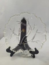 Vtg Hazel Atlas Orchard Crystal Snack Plate Tree Life Frosted Glass 9" Set/6  88